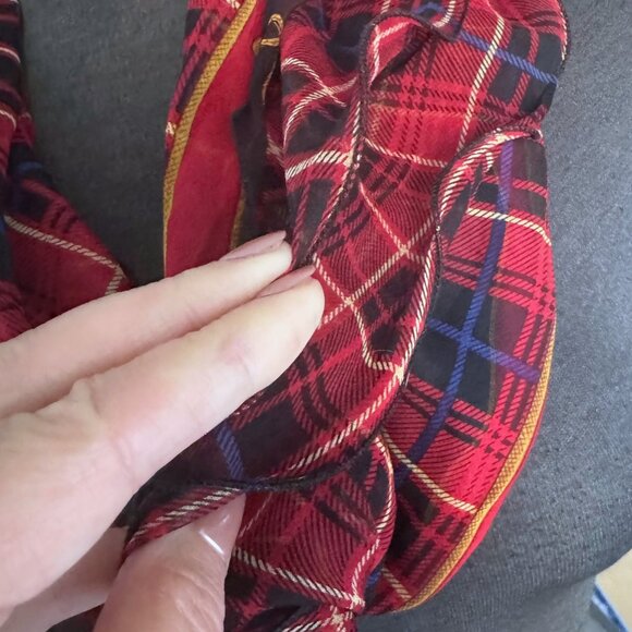 Lauren Ralph Lauren Silk Ruffle Scarf Classic Red Black Plaid - Picture 5 of 8